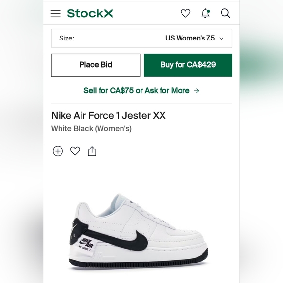 Nike Air Force 1 Jester XX in White with Black, size 7.5 - Picture 4 of 13